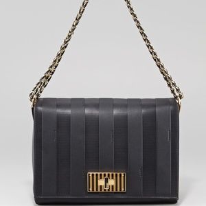 Auth. FENDI Pequin Tonal Stripe Shoulder Bag